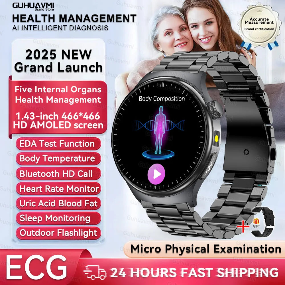 New Upgraded Health Monitoring Uric Acid Blood Pressure Blood Oxygen Heart Health Check Smart Watch ECG smart watches Man 2026