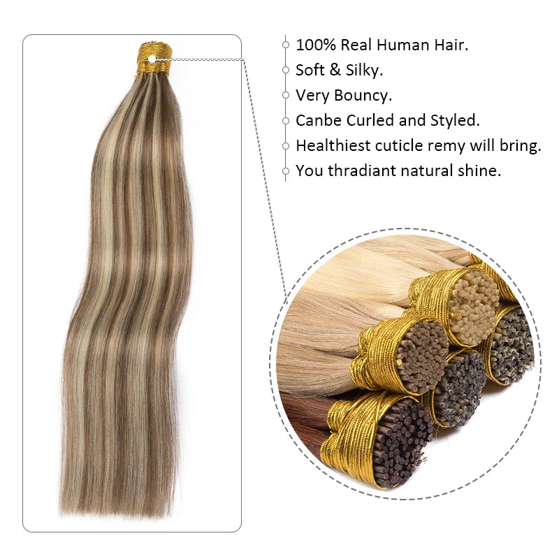 ITIP Hair Extension Human Hair for Women Straight Real Brazilian Human Hair 50 Strands Pre-bonded Highlight ITIP Hair Extensions