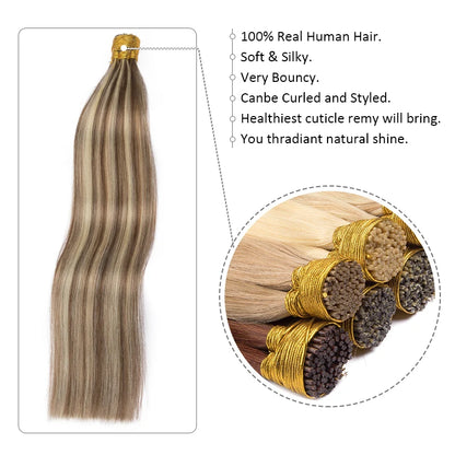 ITIP Hair Extension Human Hair for Women Straight Real Brazilian Human Hair 50 Strands Pre-bonded Highlight ITIP Hair Extensions