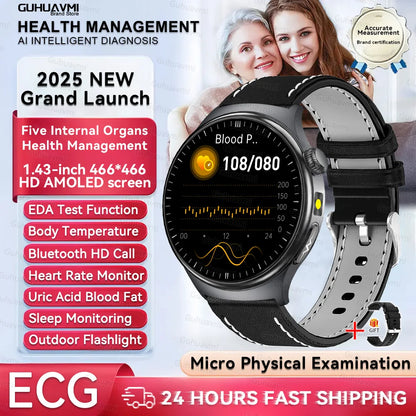 New Upgraded Health Monitoring Uric Acid Blood Pressure Blood Oxygen Heart Health Check Smart Watch ECG smart watches Man 2026