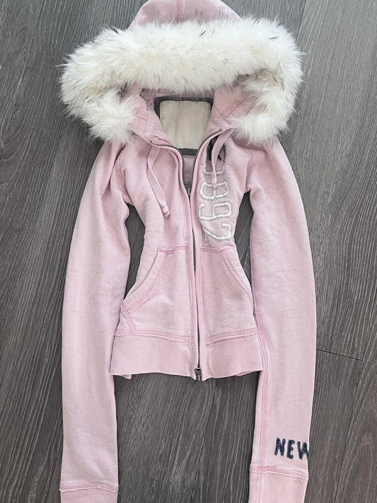 Hoodies Women Clothes 2000s Summer Pink Girly Fix Fox Aesthetic Kawaii Y2k Sweet Zip Up Hoodie Punk Loose Sweatshirt Coat Y2k