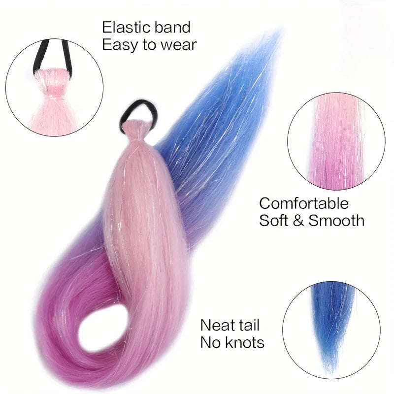 26 inch synthetic hair extension two-piece set with elastic band, durable and easy to style, suitable for daily wear