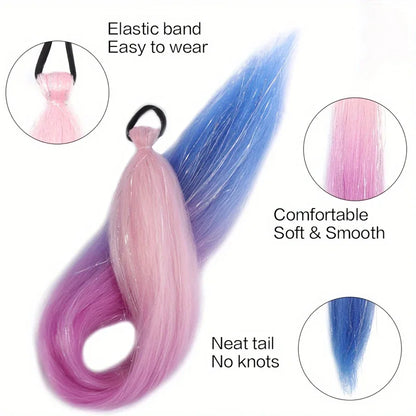 26 inch synthetic hair extension two-piece set with elastic band, durable and easy to style, suitable for daily wear