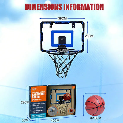 Basketball Hoop Wall Mounted, Over Door Indoor Outdoor Hoop Set with Ball for Kids Adults Home Office Training Game