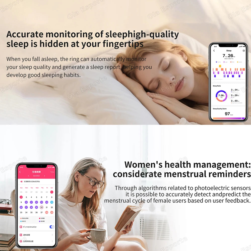 2026 New Smart Ring Men Women with Charging Case Heart Rate Blood Oxygen Health Sleep Monitoring IP68 Waterproof For Android IOS