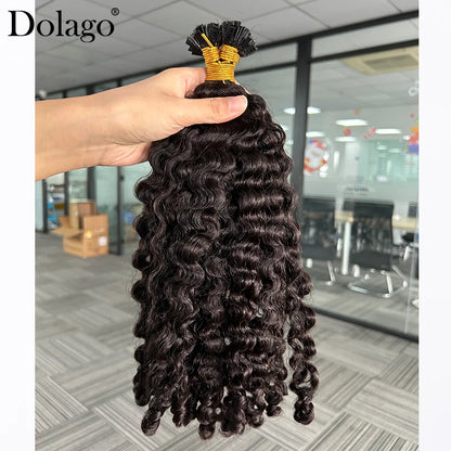 K Tips Hair Extensions For Women Burmese Curly Hair Bundles Human Hair Natural Black Flat Tips Extensions Vietnamese Bulk Hair