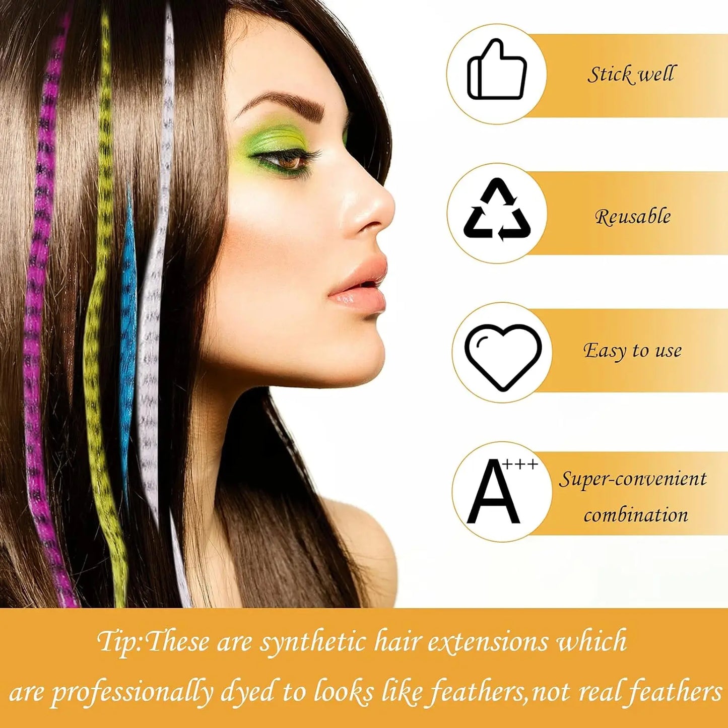 Hair Feathers Extension Kit -50pcs Synthetic Feather Hair Extensions Hair Pieces And 100 Pcs Silicon Micro Link Beads&3 Pcs Tool