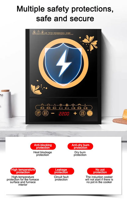 DMWD Electric Magnetic Induction Cooker Household Waterproof Small Hot Pot Heating Stove Touchpad Stir-fry Dish Cooking Oven EU