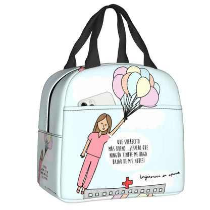 Custom Enfermera En Apuros Doctor Nurse Medical Health Insulated Lunch Bag for Women Portable Cooler Thermal Lunch Box School