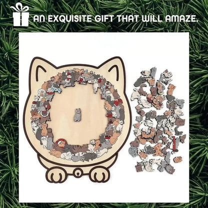 135 PC Cat-shaped Wooden Jigsaw Puzzle Unique Irregular Puzzle Pieces Game Birthday Xmas Gifts for Cat Lovers Home Decorations ﻿