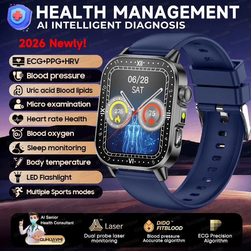 New Health Micro examination ECG SmartWatch Men Women Uric Acid Blood Fat Bluetooth Call Emotional Fatigue Monitoring Smartwatch