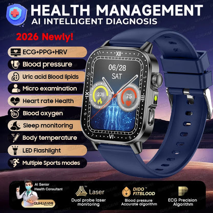New Health Micro examination ECG SmartWatch Men Women Uric Acid Blood Fat Bluetooth Call Emotional Fatigue Monitoring Smartwatch