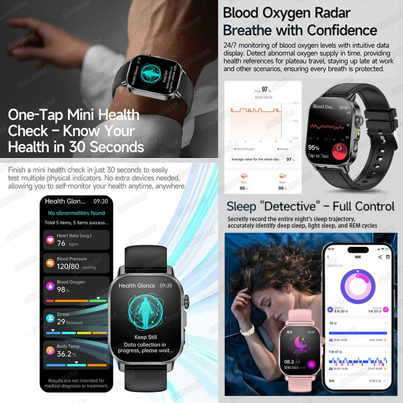 New Health Micro examination ECG SmartWatch Men Women Uric Acid Blood Fat Bluetooth Call Emotional Fatigue Monitoring Smartwatch