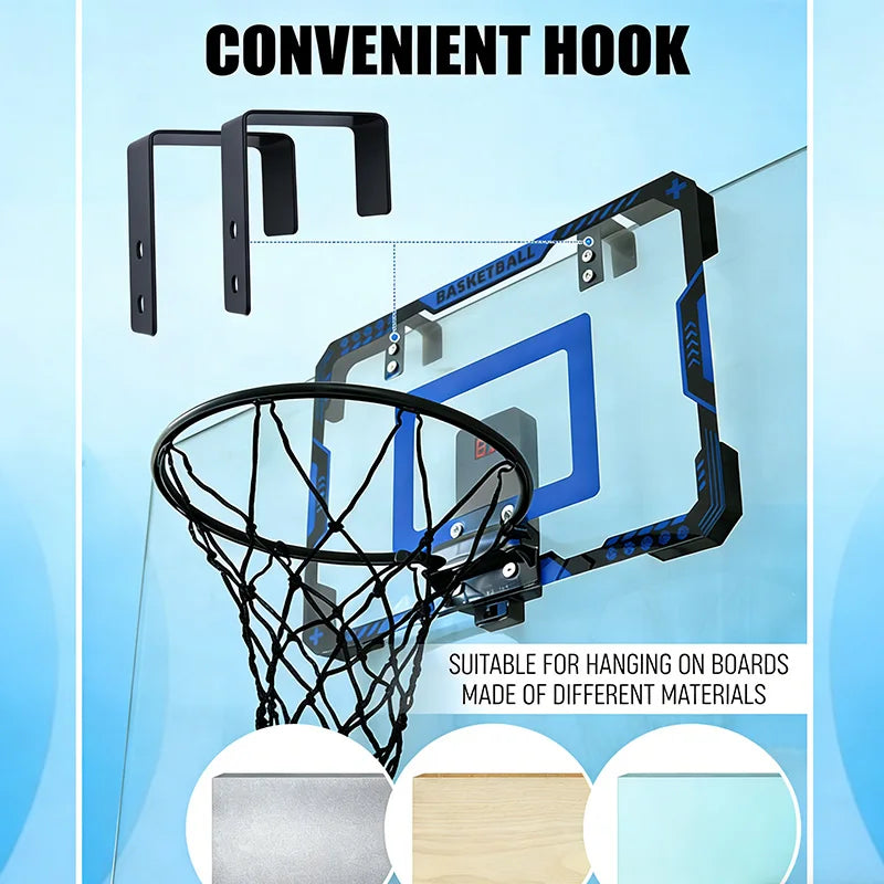 Basketball Hoop Wall Mounted, Over Door Indoor Outdoor Hoop Set with Ball for Kids Adults Home Office Training Game