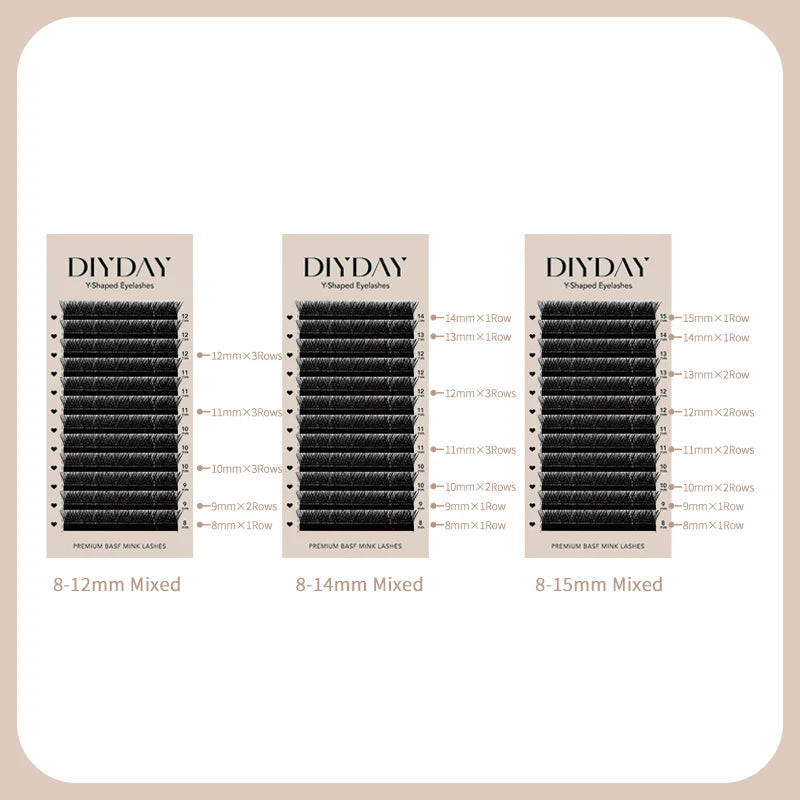 DIYDAY YY Shaped Eyelash Extension C D Curl Faux Mink Lashes Wholesale YY Shape False Eyelashes for Eye Makeup Beauty