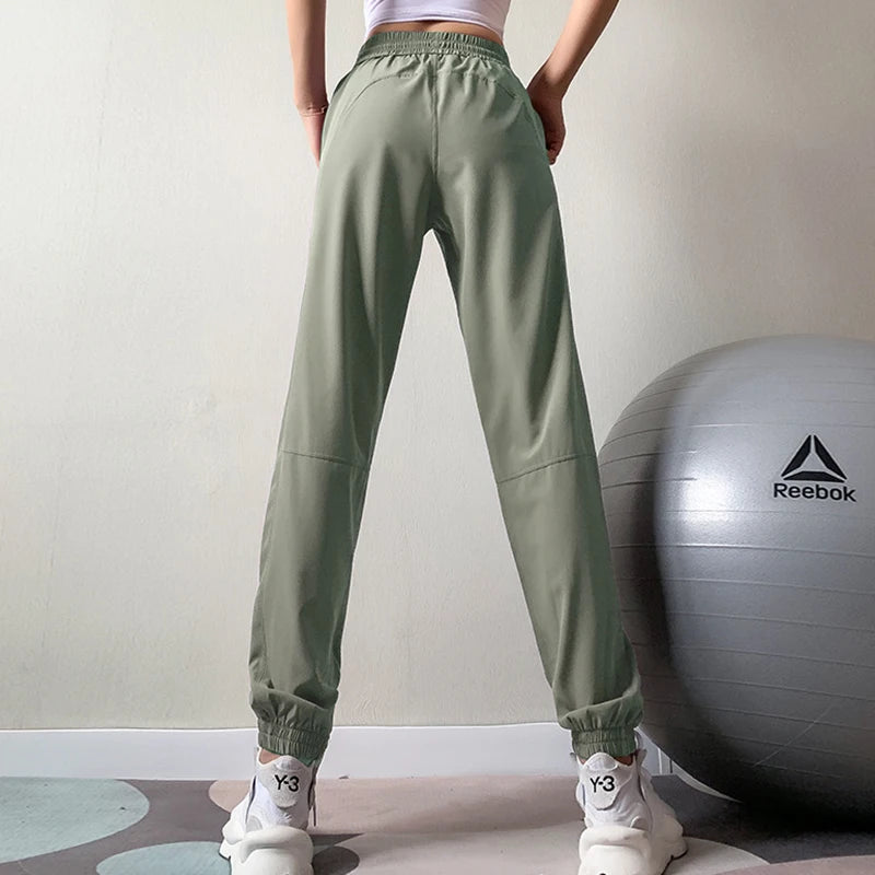 Fitness Sports Pants Women Elastic Band Waist/Foot Quick Dry Loose Cycling Running Yoga Pants Female Streetwear Pantalon Femme