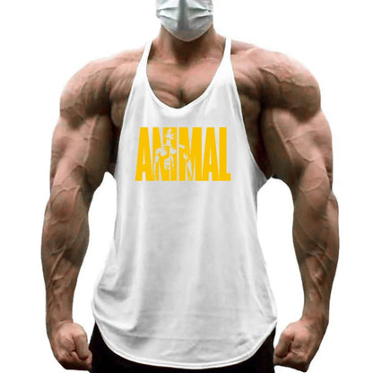 Running Vests Mens ANIMAL Letters Printed Gym Stringer Tank Tops Cotton Bodybuilding Sleeveless Singlets Muscle Fitness Clothing