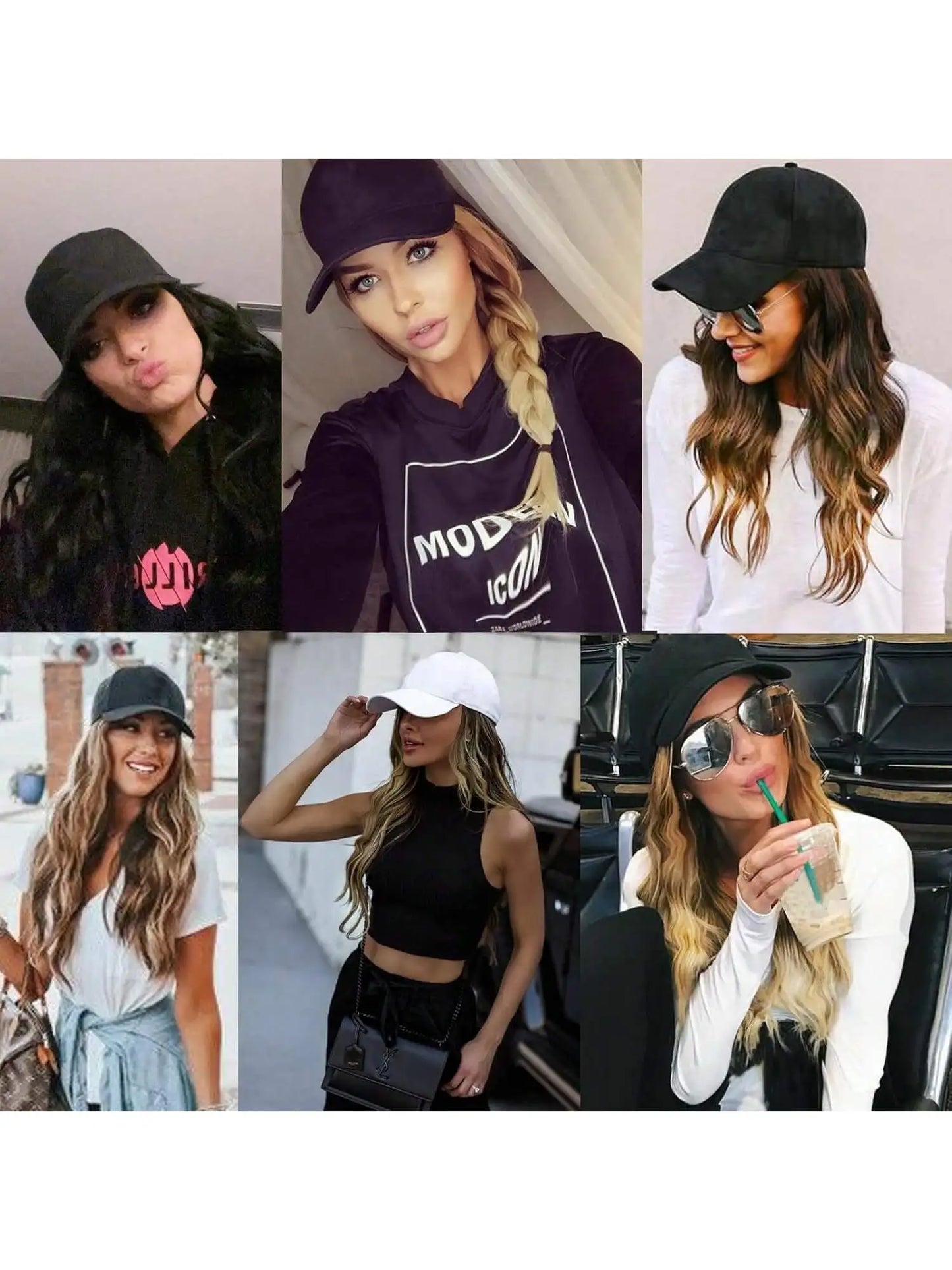 Baseball Cap Wig Long Natural Wavy Hair Extensions With Hat Heat Synthetic Fiber Extensions Adjustable Hat Wig for Women