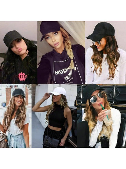 Baseball Cap Wig Long Natural Wavy Hair Extensions With Hat Heat Synthetic Fiber Extensions Adjustable Hat Wig for Women