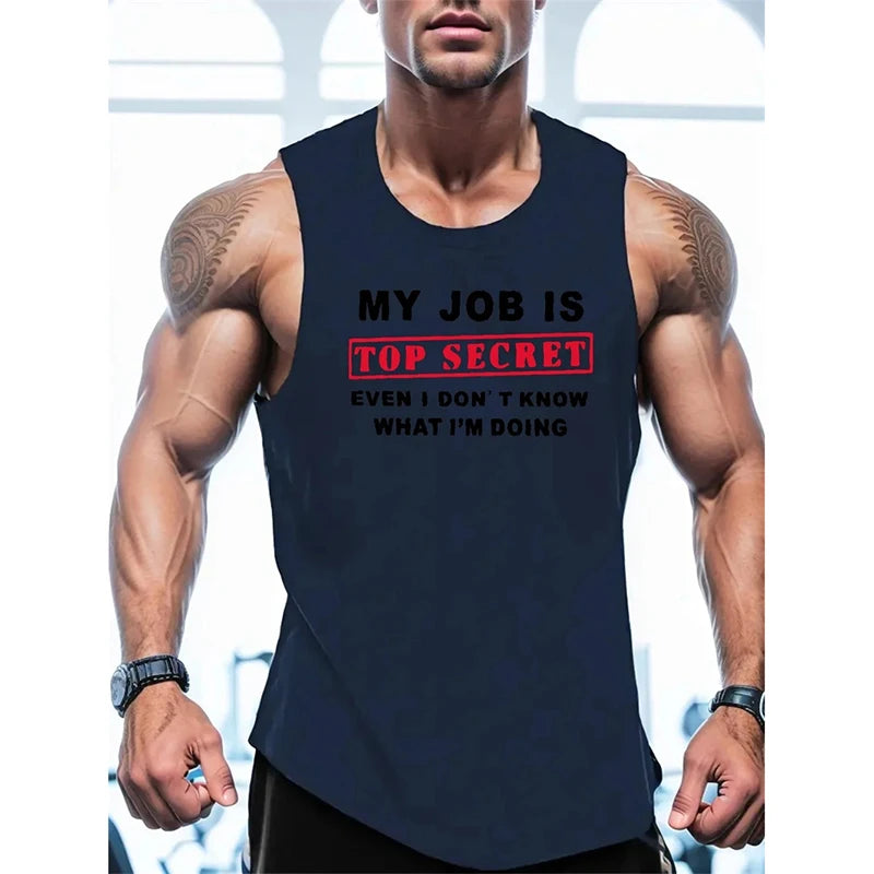 Gym Funny Text Humour Tank Top For Men Hip Hop Personality Quick Dry Sleeveless Shirts Summer Train Loose Trend New Sport Vest