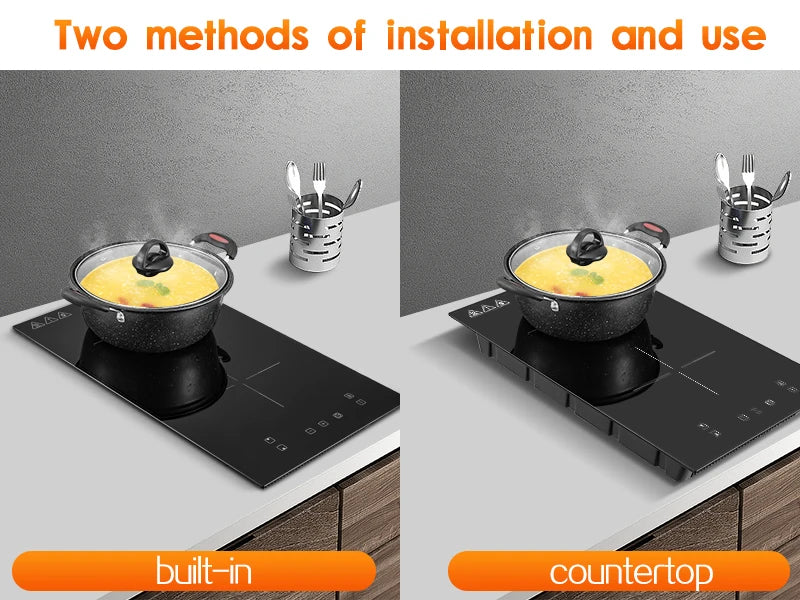 Induction Hob 2 Plates 3300W, 30cm Dual Mode,Touch Control Crystal Glass 9 Heat Settings,Booster Function,Timer, Child Lock