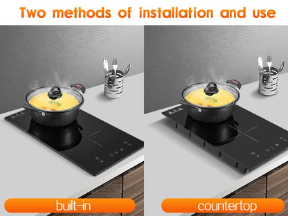 Induction Hob 2 Plates 3300W, 30cm Dual Mode,Touch Control Crystal Glass 9 Heat Settings,Booster Function,Timer, Child Lock