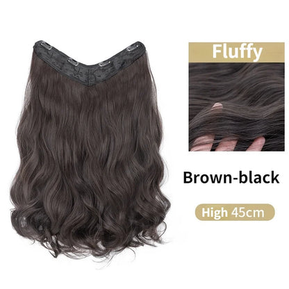 22Inch Synthetic Long Curly Hair Extension 4 Clips V-shape Natural Brown Black Hairpiece for Women