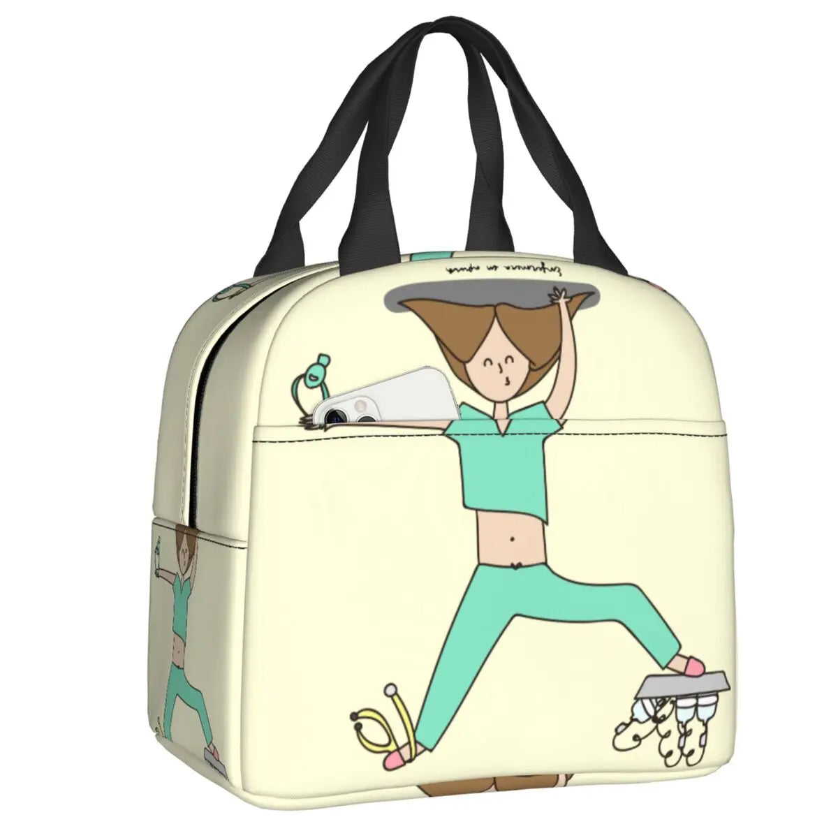 Custom Enfermera En Apuros Doctor Nurse Medical Health Insulated Lunch Bag for Women Portable Cooler Thermal Lunch Box School