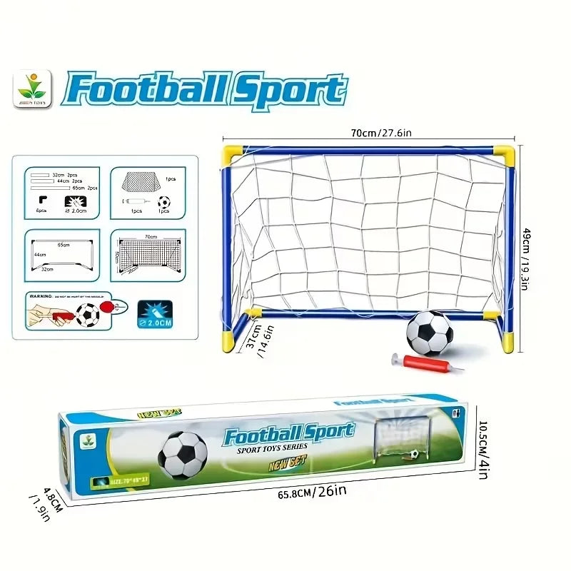 Kids Mini Football Goal Set, Portable Soccer Net with Ball & Pump, Indoor Outdoor Sports Toy for Boys Girls, Backyard Beach Play