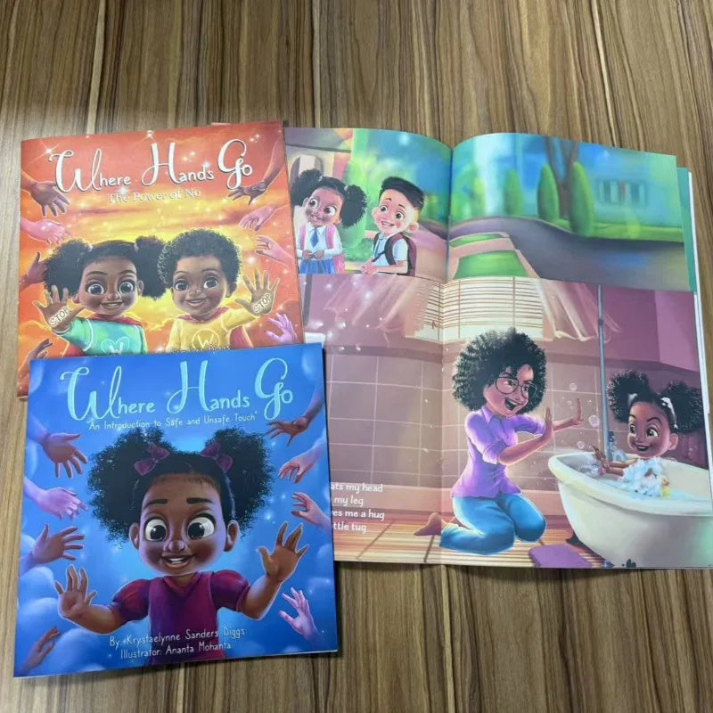 4 books in 1 set Children's English books Body safety set where hands go Color baby education books