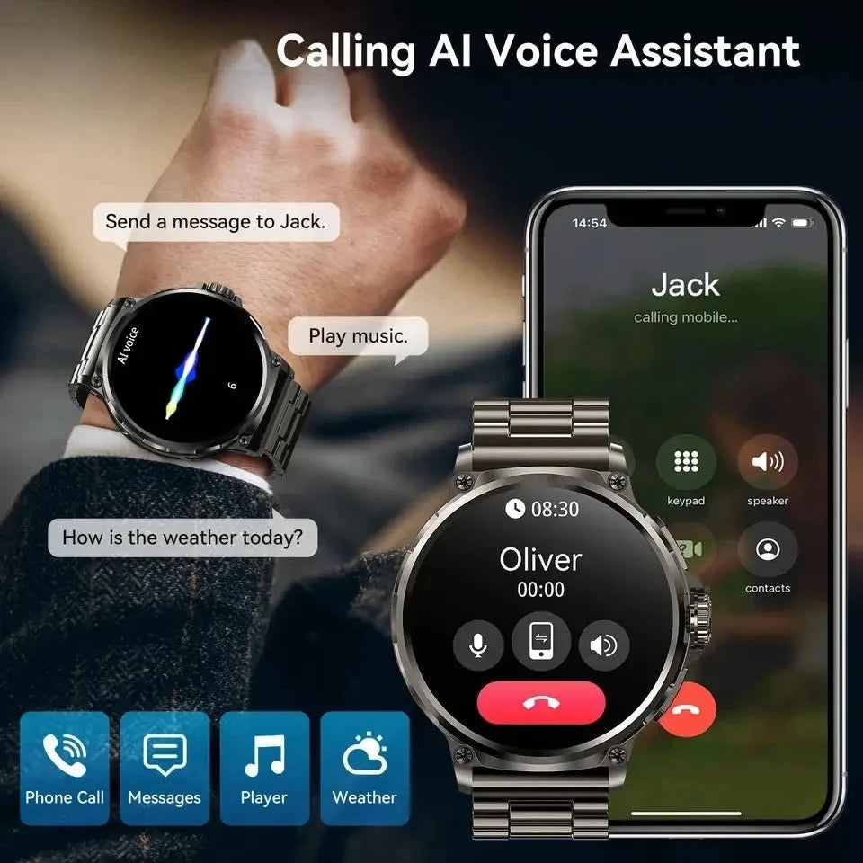 GPS Track health monitoring Men 1.85-Inch HD AMOLED Screen 360*360 Battery Sport Bluetooth Call Smartwatch New Gift