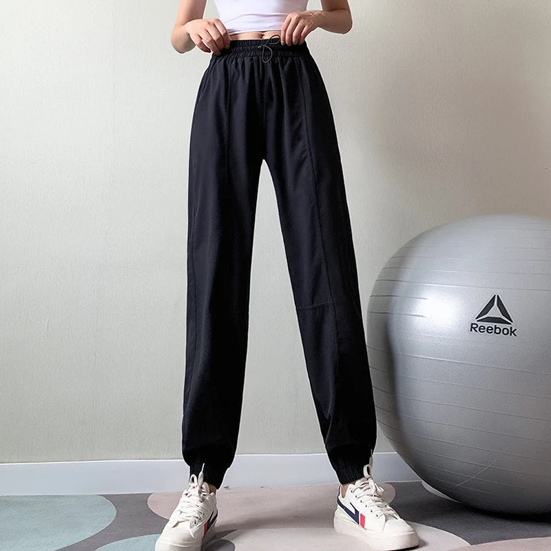 Fitness Sports Pants Women Elastic Band Waist/Foot Quick Dry Loose Cycling Running Yoga Pants Female Streetwear Pantalon Femme