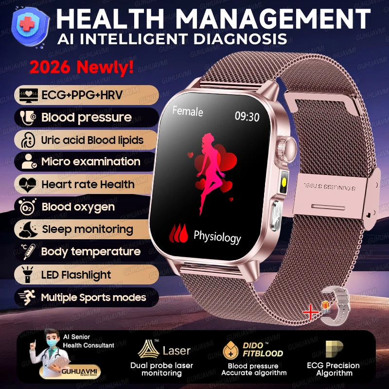 New Health Micro examination ECG SmartWatch Men Women Uric Acid Blood Fat Bluetooth Call Emotional Fatigue Monitoring Smartwatch