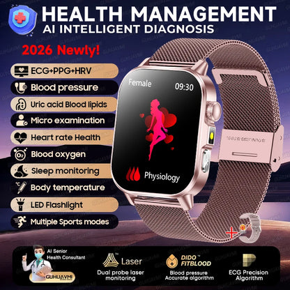 New Health Micro examination ECG SmartWatch Men Women Uric Acid Blood Fat Bluetooth Call Emotional Fatigue Monitoring Smartwatch