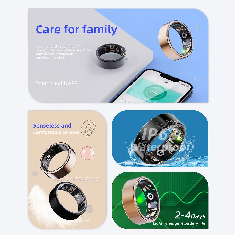 Health Smart Ring Couple Men Women Care For Family Sports Fitness 24H Heart Rate Blood Oxygen Sleep Monitoring IP68 Waterproof