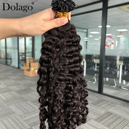 K Tips Hair Extensions For Women Burmese Curly Hair Bundles Human Hair Natural Black Flat Tips Extensions Vietnamese Bulk Hair