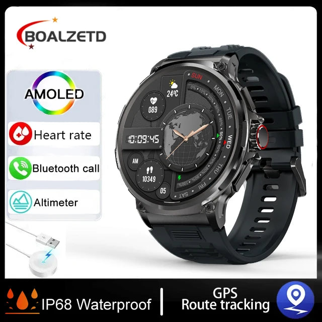 GPS Track health monitoring Men 1.85-Inch HD AMOLED Screen 360*360 Battery Sport Bluetooth Call Smartwatch New Gift