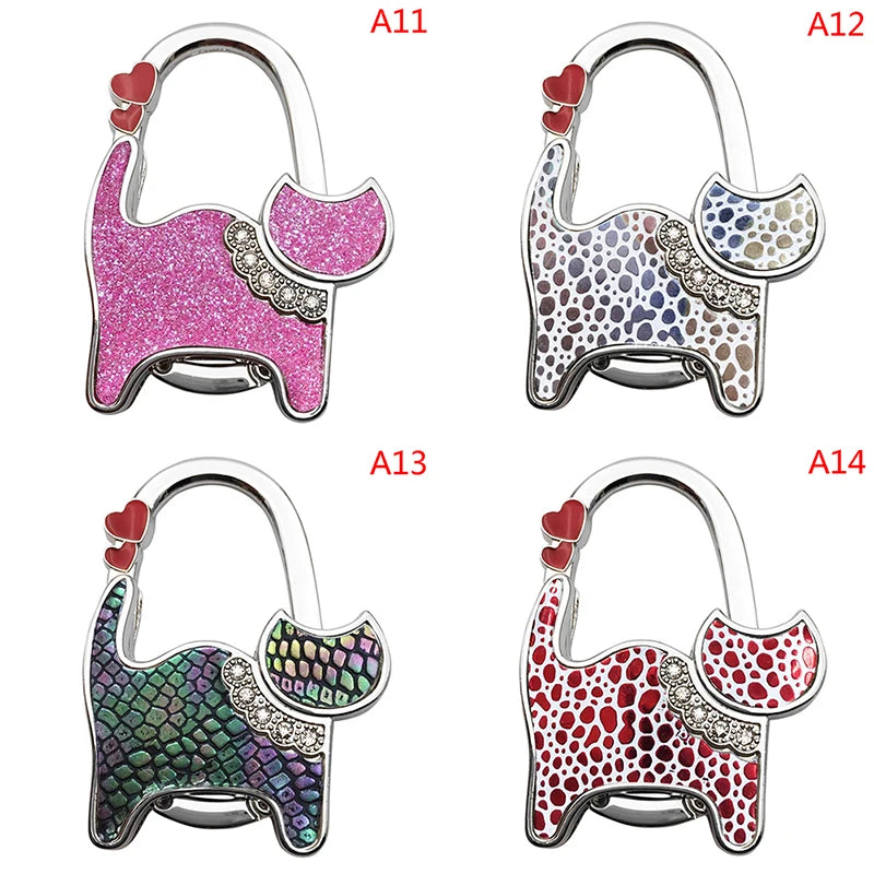 Protable Cat Shape Metal Bag Table Edge Hanger Holder Tiny Hooks Folding Bag Purse Hanger Handbag Hook Purse Tote Home Storage