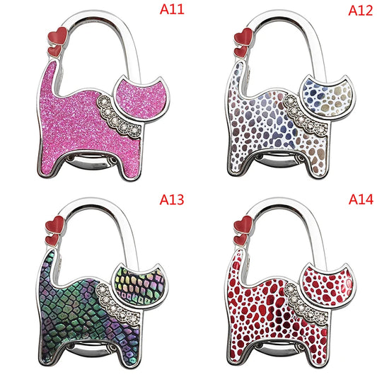 Protable Cat Shape Metal Bag Table Edge Hanger Holder Tiny Hooks Folding Bag Purse Hanger Handbag Hook Purse Tote Home Storage