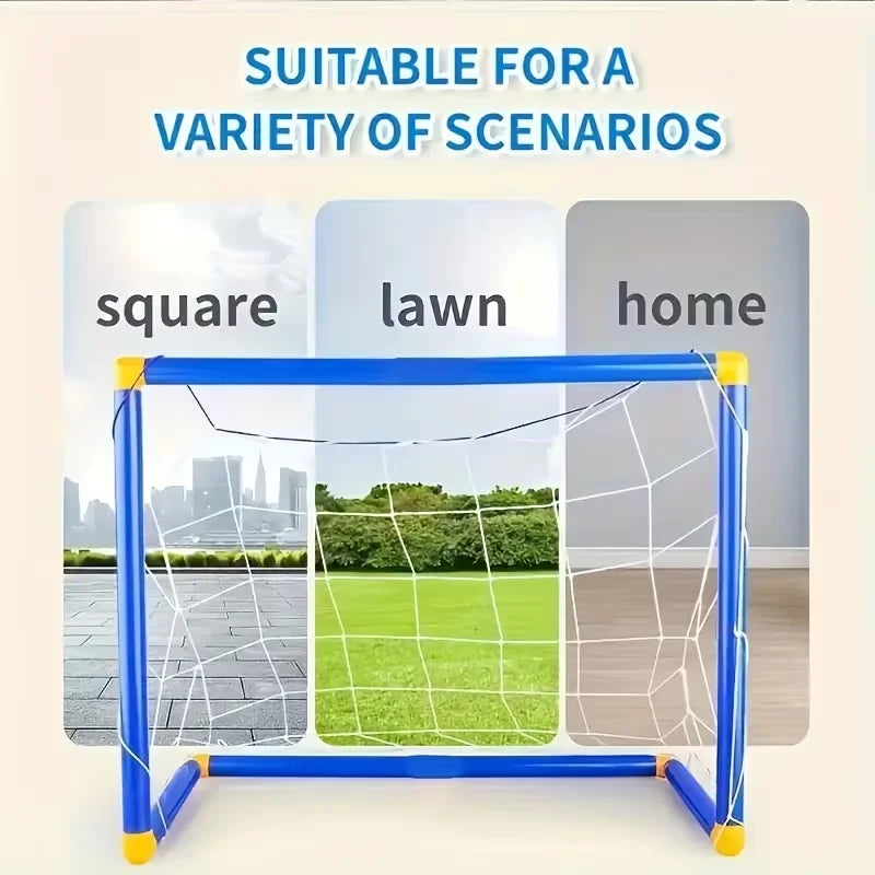 Kids Mini Football Goal Set, Portable Soccer Net with Ball & Pump, Indoor Outdoor Sports Toy for Boys Girls, Backyard Beach Play