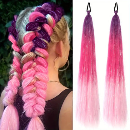 26 inch synthetic hair extension two-piece set with elastic band, durable and easy to style, suitable for daily wear