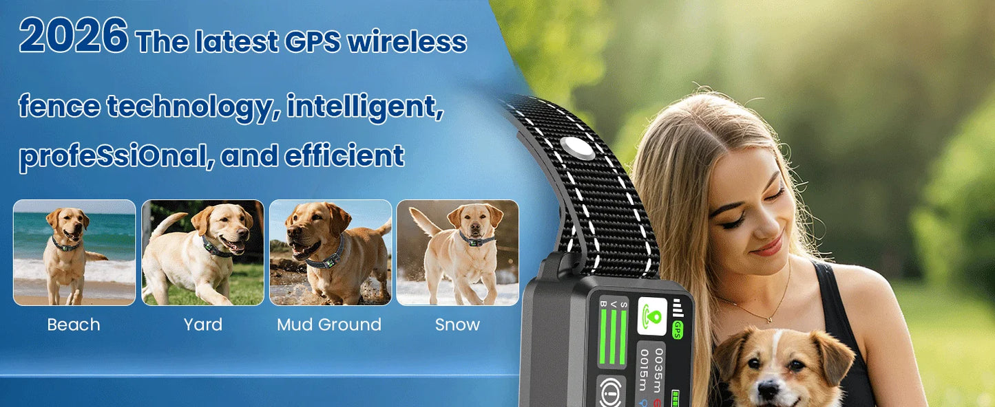 GPS Dog Wireless Fence Coverage Range 49-6561 Feet IP67 Waterproof Adjustable Training Modes GPS Positioning Outdoor Use Only