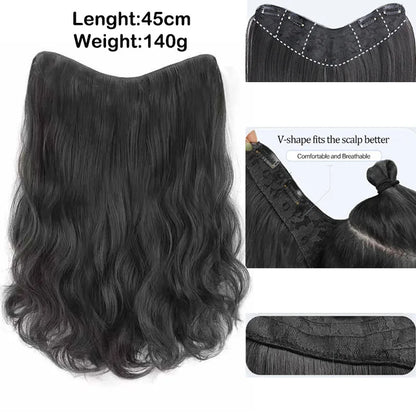 22Inch Synthetic Long Curly Hair Extension 4 Clips V-shape Natural Brown Black Hairpiece for Women