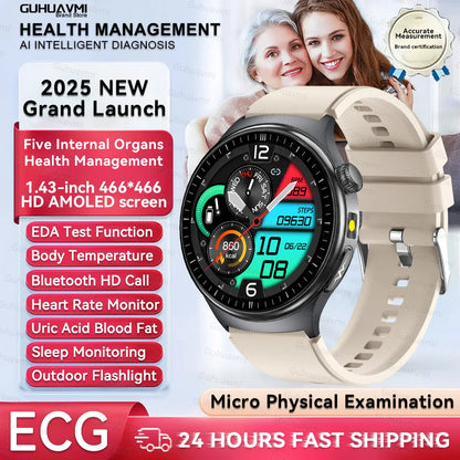 New Upgraded Health Monitoring Uric Acid Blood Pressure Blood Oxygen Heart Health Check Smart Watch ECG smart watches Man 2026