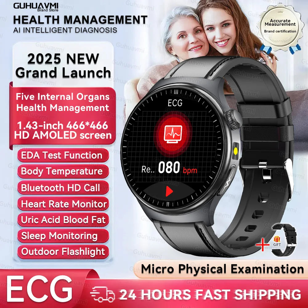 New Upgraded Health Monitoring Uric Acid Blood Pressure Blood Oxygen Heart Health Check Smart Watch ECG smart watches Man 2026