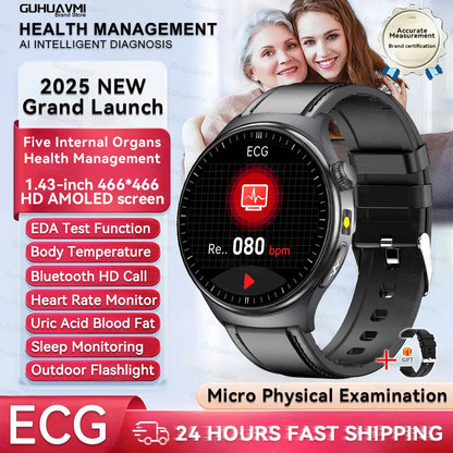 New Upgraded Health Monitoring Uric Acid Blood Pressure Blood Oxygen Heart Health Check Smart Watch ECG smart watches Man 2026