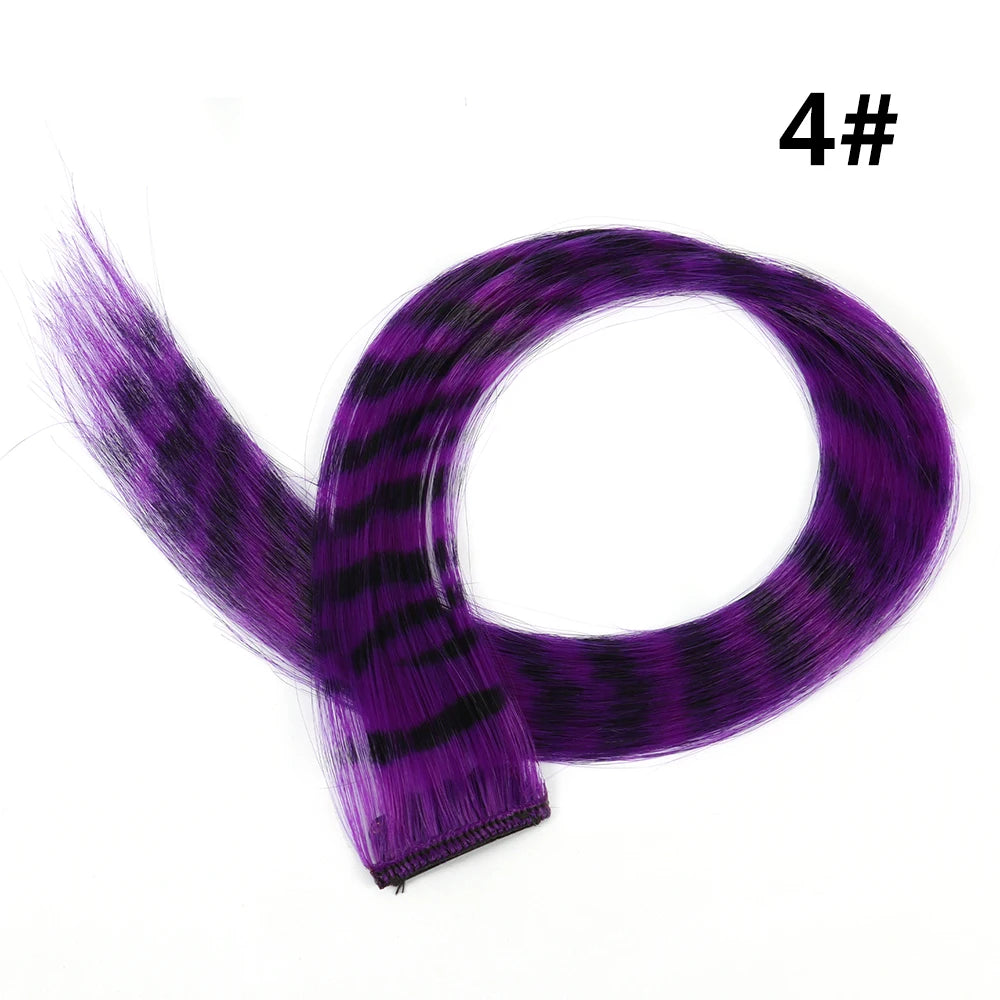 Synthetic Hair Extension18" Long Straight Women High Temperature Clip In Hair Extension Hairpiece Feather Wig Blue Rose Colorful