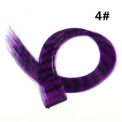 Synthetic Hair Extension18" Long Straight Women High Temperature Clip In Hair Extension Hairpiece Feather Wig Blue Rose Colorful