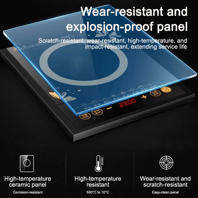 DMWD Electric Magnetic Induction Cooker Household Waterproof Small Hot Pot Heating Stove Touchpad Stir-fry Dish Cooking Oven EU