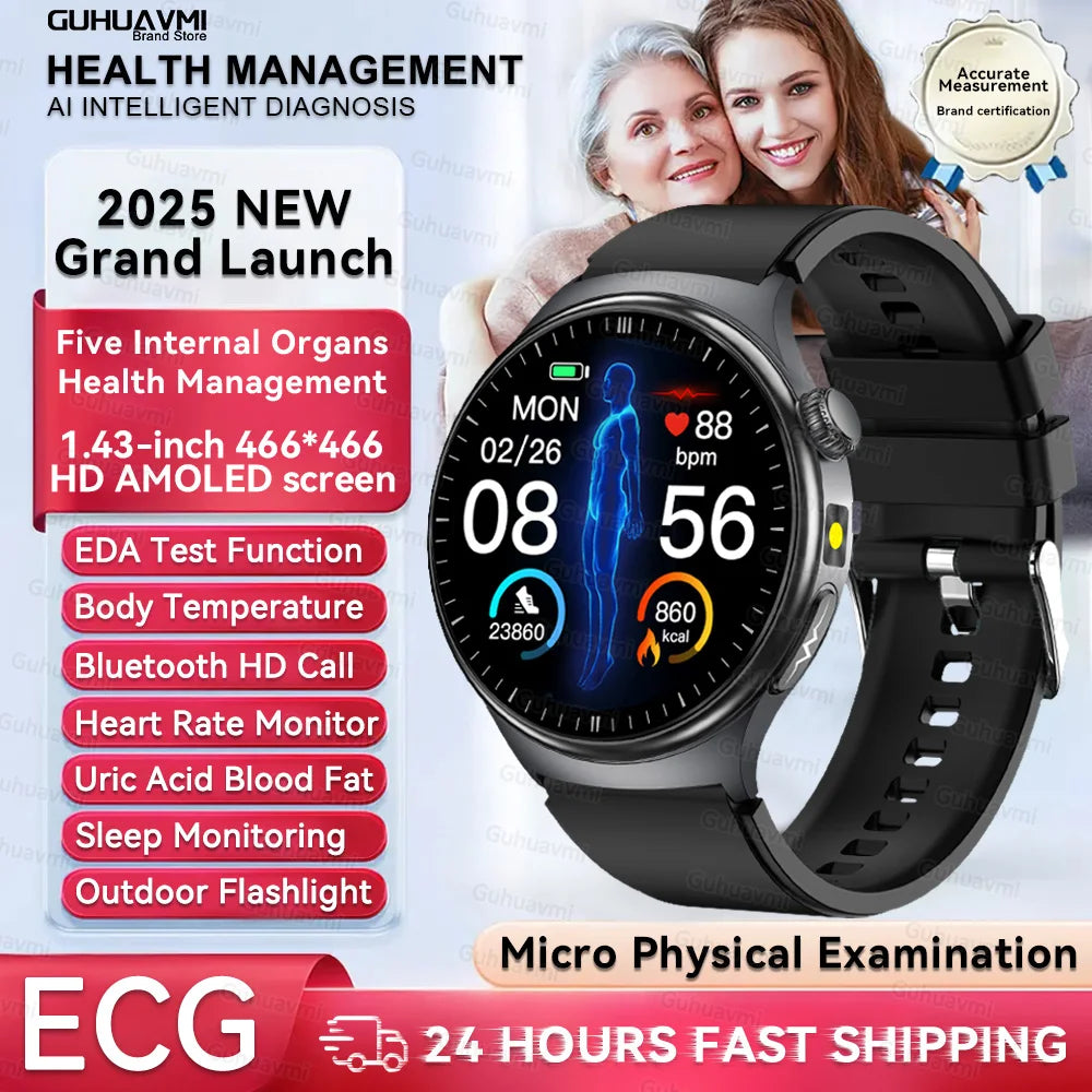 New Upgraded Health Monitoring Uric Acid Blood Pressure Blood Oxygen Heart Health Check Smart Watch ECG smart watches Man 2026